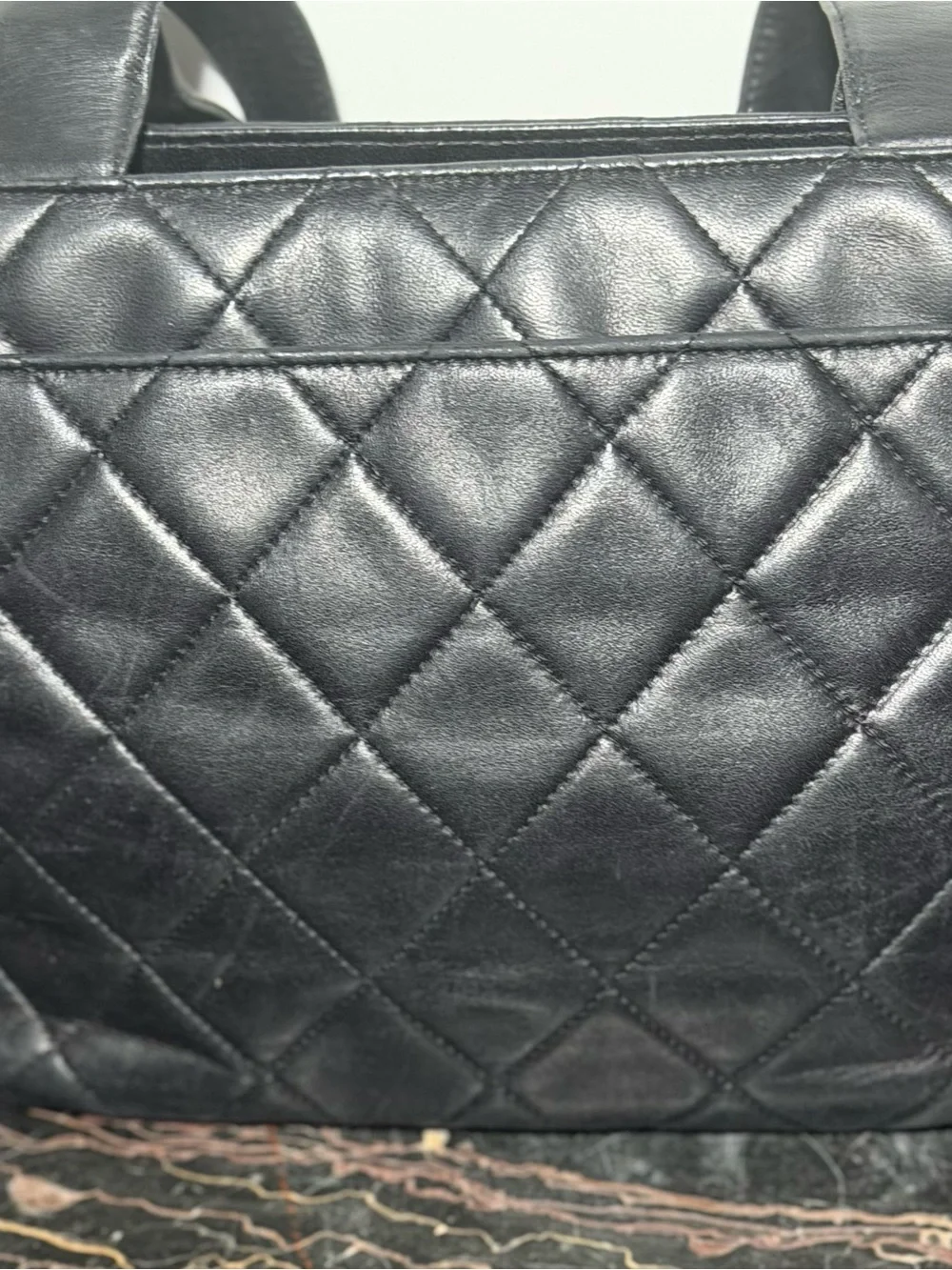 CHANEL Vintage Black Quilted Top Handled Handbag Gold CC Logo